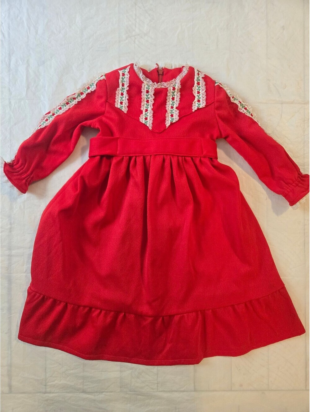 Vintage handmade girls 3T red dress 🌹 floral lace cottagecore